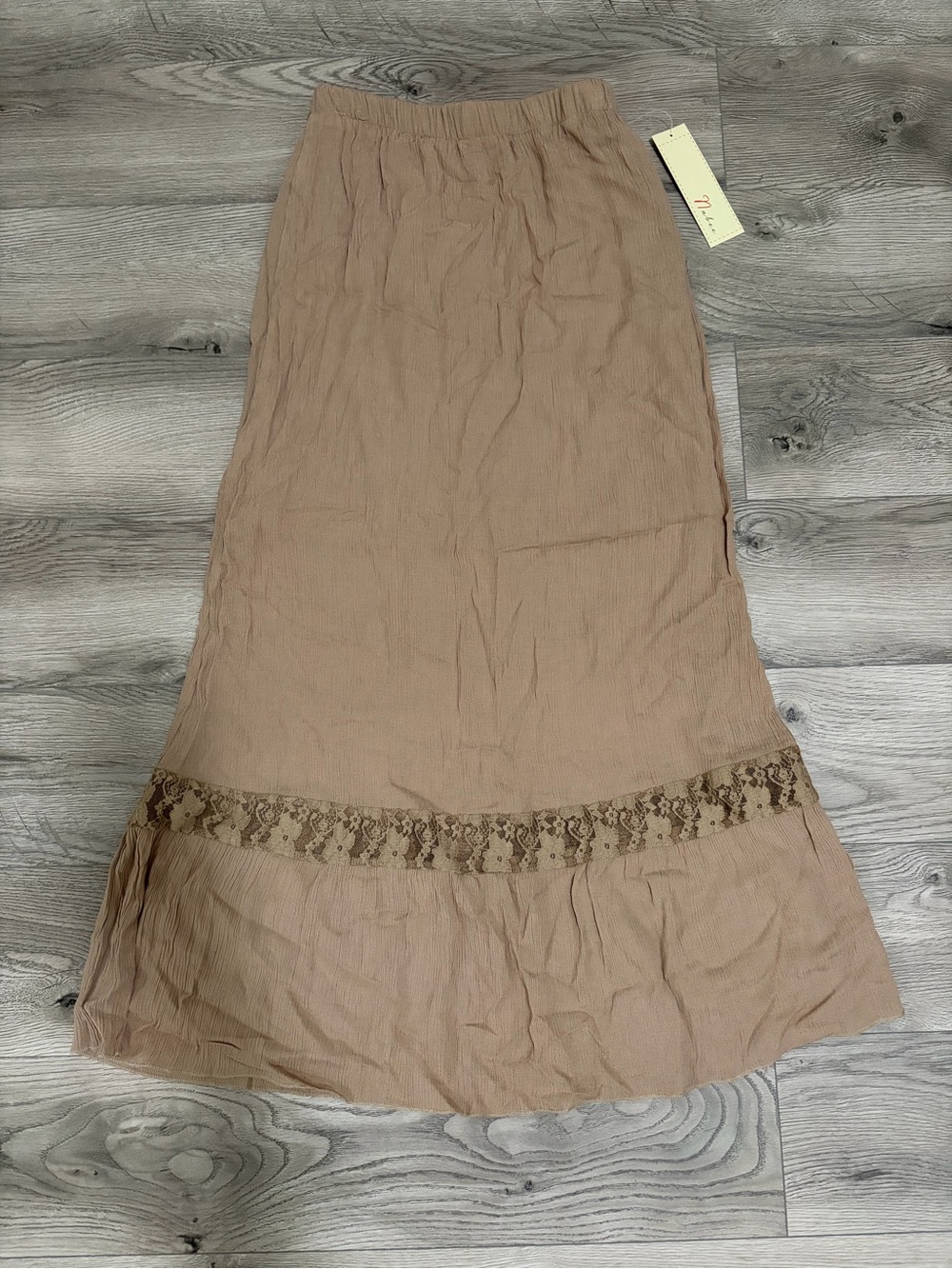 Women’s Lace-Trim Maxi Skirt in Tan